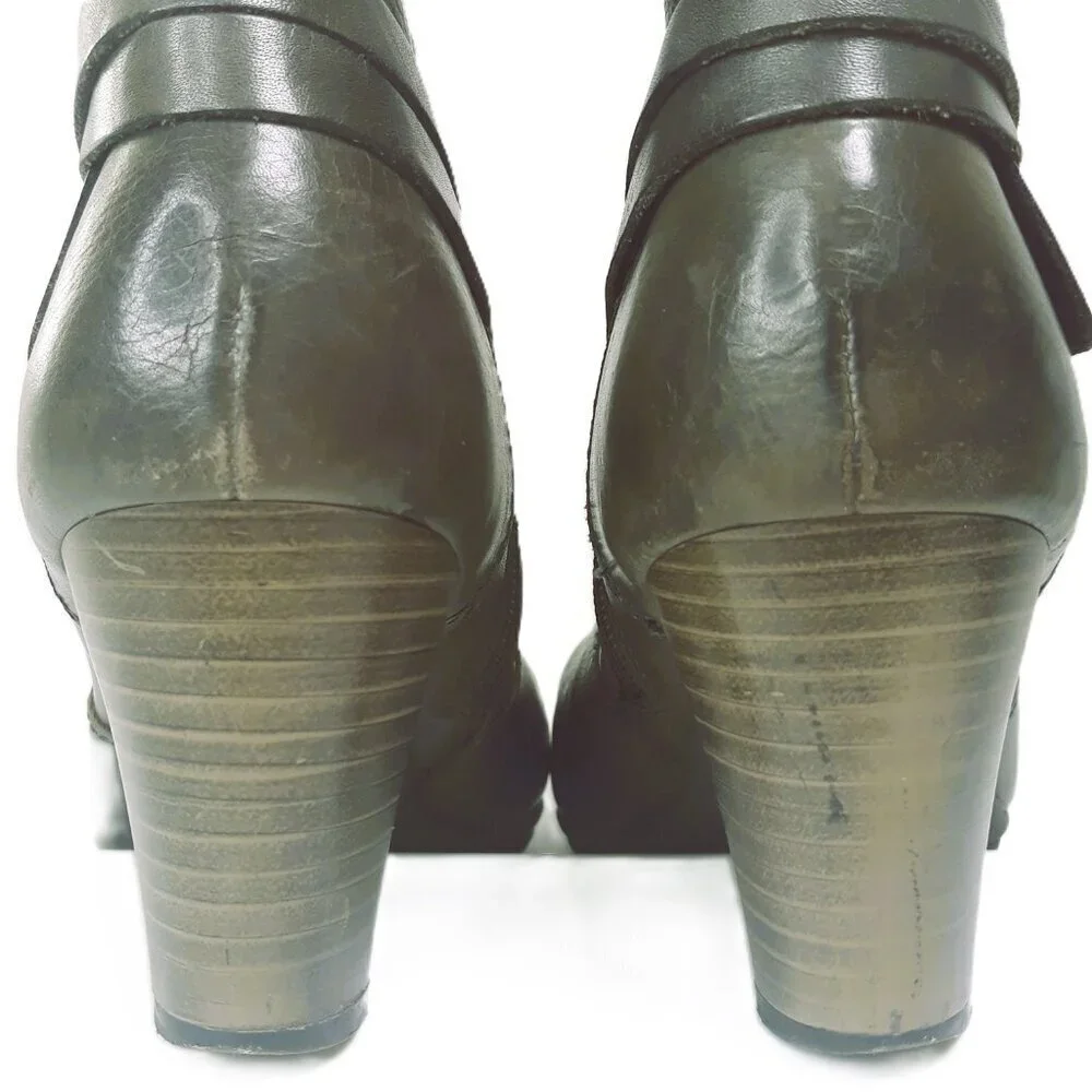 Pikolinos Verona Olive Green Leather Heeled Ankle Boots 40 EU/9 US